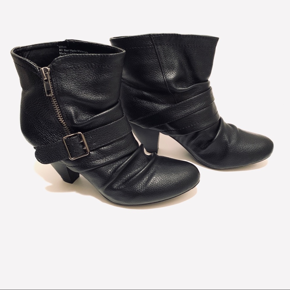 Black 3” Heel Slouch Buckle Booties Size 6